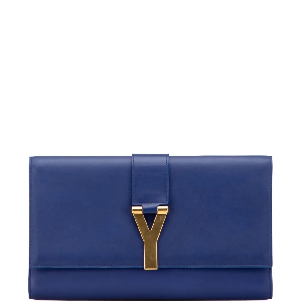 Yves Saint Laurent Blue Clutch with Gold Y Accent comes with dust bag!
